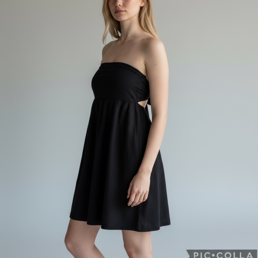 La Hearts Black Linen Dress with Bow Size Small S